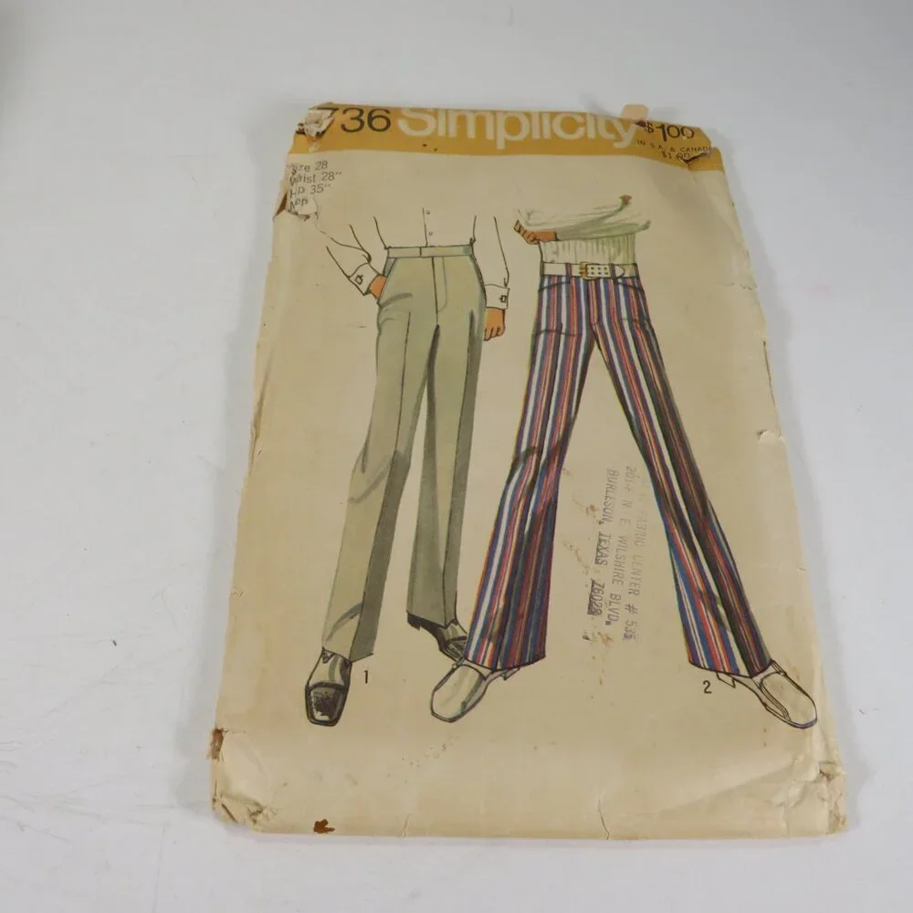 Simplicity 9736 Clothing Pattern Men's Pants size 28 straight leg